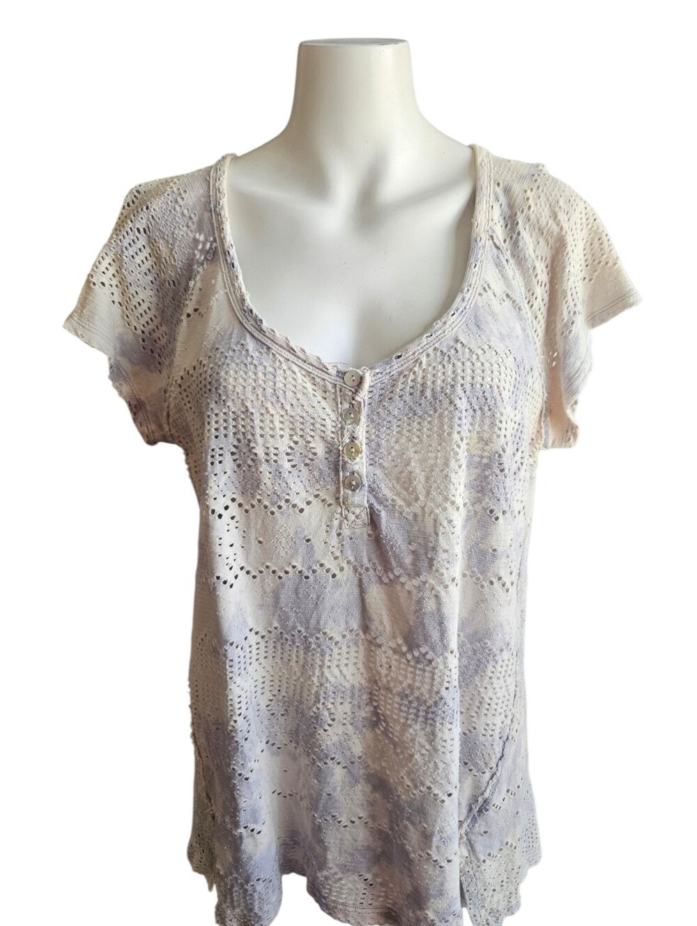 We The Free Short Sleeve Eyelet Top Sz Large Romantic Flirty Coquette